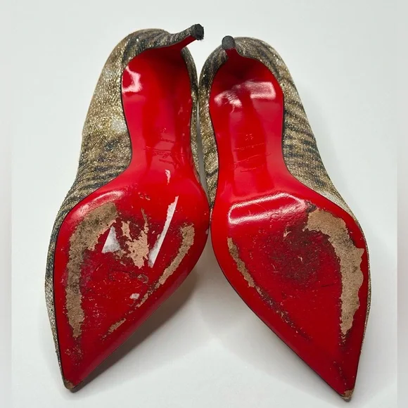 Christian Louboutin Pigalle Follies Glitter Sirene Stiletto Heels Shoes Size 37